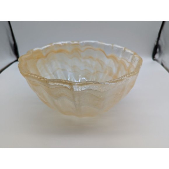 Peach Lavorazione Ribbon Style Glass Bowl Hand Blown Functional Art Fruit - Picture 2 of 12